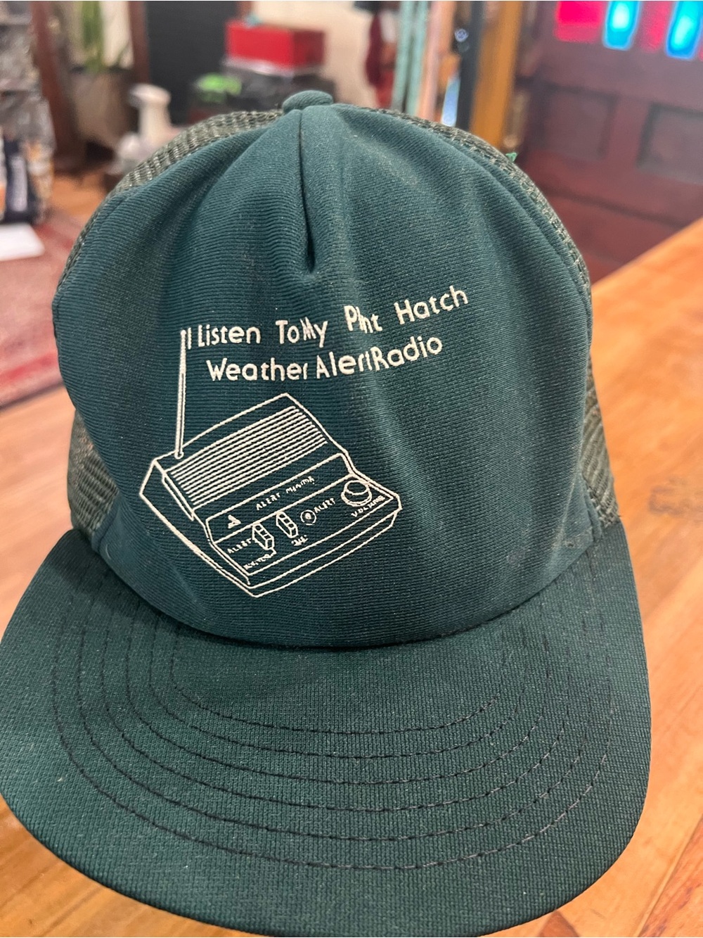Dark Green Weather Alert Radio Trucker Hat